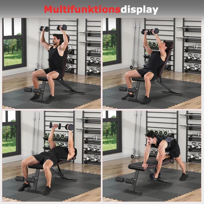 Складана лава для тренувань з регулюванням нахилу, 10 положень спинки, вантажопідйомність 363 кг, з фіксатором ніг для дому та спортзалу