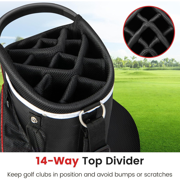 Сумка для гольфу LIFEZEAL Stand Bag з 14 відділеннями, з підтримкою, з ременем, тримачем для напоїв, 9 кишень, ізольованою кишенею, тримачем для парасольки, для чоловіків та жінок (червона)