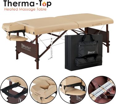 Складна масажна кушетка Master Massage Del Ray Pro 71 см з інтегрованим підігрівом ThermaTop, бежевий, портативний стіл для масажу і терапії