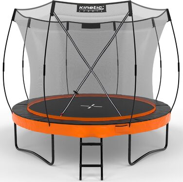 Трамплін KINETIC SPORTS Ultimate Pro для саду – Ø 244/305/366/427 см, сертифікат TÜV Rheinland GS, з металевою драбиною, скловолоконна сітка, дизайн 'Курча', вантажопідйомність до 160 кг (Ø 305 см), колір Sunset Orange