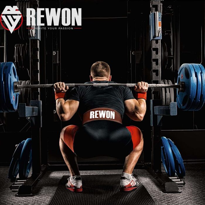 Пояс для важкої атлетики REWON - Powerlifting, фітнес, бодібілдинг, важка атлетика, станова тяга, Crossfit - коричневий, розмір M