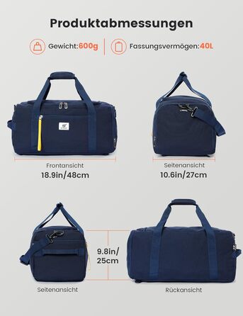 Спортивна сумка SKYSPER 40л з рюкзаком, для залу, подорожей, басейну (Marineblau)