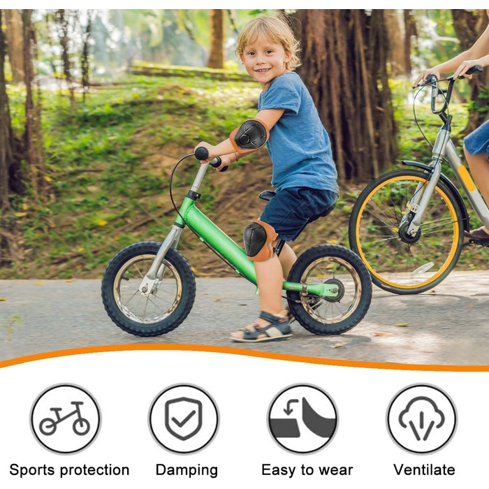 Набір наколінників Kinder 6 в 1: захист для колін, ліктів та зап'ясть. Підходить для скейтбордингу, роликів, самокатів та велосипедів (помаранчевий)