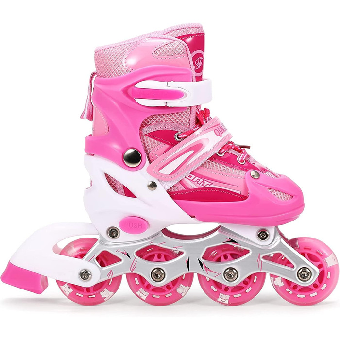 Дитячі ролики Kinder Inliner з регулюванням розміру та світними колесами. Ролики для дітей, регулюються в 4 розміри, 3 кольори (рожевий L, 38-41)