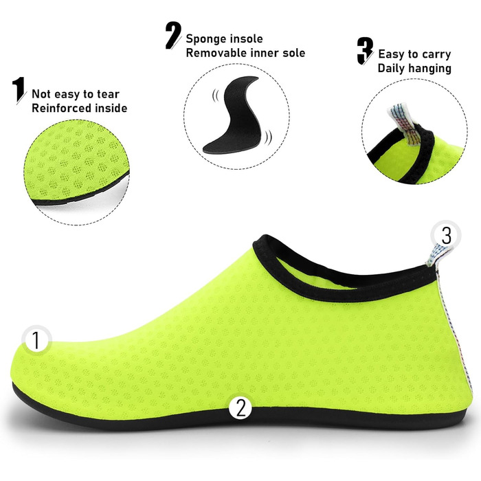 Водні черевики для чоловіків та жінок. Швидка сушка, дихаючі, зручні аквашузи для плавання, йоги та пляжу. Розміри 34-45 EU (36/37 EU, Зелений)