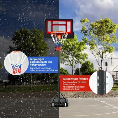 Стійка для баскетболу COSTWAY, 90-210 см, регульована висота, з кошиком та колесами, мобільна, для дітей та підлітків, внутрішнє та зовнішнє використання, червона