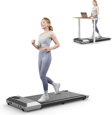 Біговий килимок DeerRun Walking Pad з інтегрованим столом та додатком Pitpat, до 136 кг, тиха робота, 2.5PS, професійні курси та мульти-рейси (сірий, 90 см)