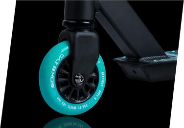 SOKE Evo: Скутер для екстремального катання в скейтпарку – ABEC-9 підшипники з вуглецевого волокна, сталеві, PU-колеса 88A, Y-образний кермо з TPR-покриттям, алюмінієва дека (чорний/синій)