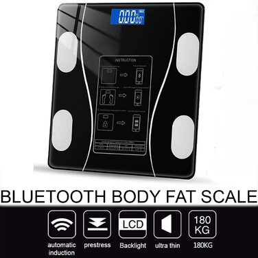 Розумна вага для ванної кімнати з Bluetooth, визначення BMI, персональна пам'ять, мінімалістичний дизайн, 5 г/40 кг