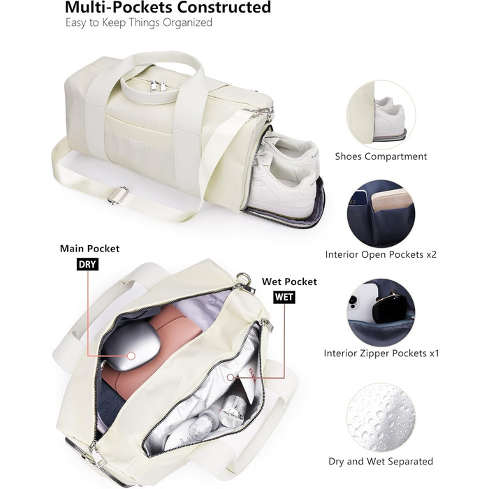 Спортивна сумка 16 дюймів для жінок та дітей з відділенням для взуття та водонепроникним розділенням. Практична для фітнесу, танців, плавання та подорожей, фіолетовий колір