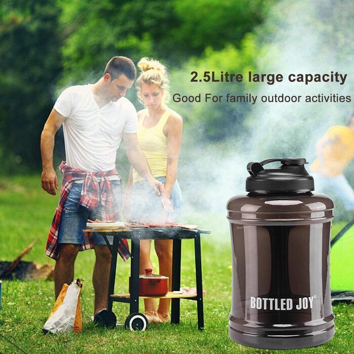 Спортивна пляшка для води VENNERLI 2,5 л з мірною шкалою та ручкою, чорна, витримує протікання, для фітнесу, спортзалу, офісу та дому