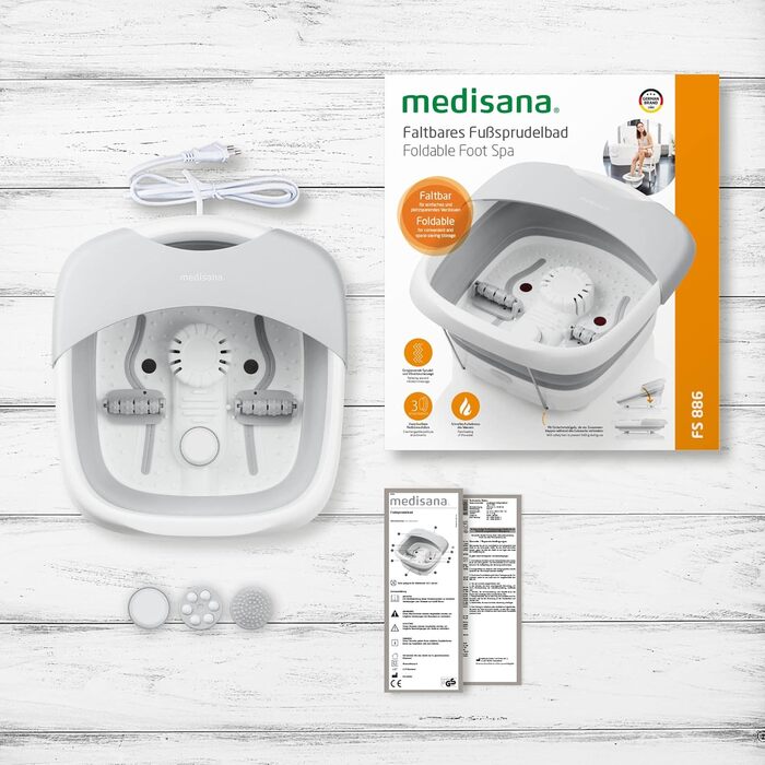 Medisana FS 886 Складна електрична ванна для ніг з масажем, підігрівом, для стоп до 45 розміру, бульбашкова та вібромасажна функція
