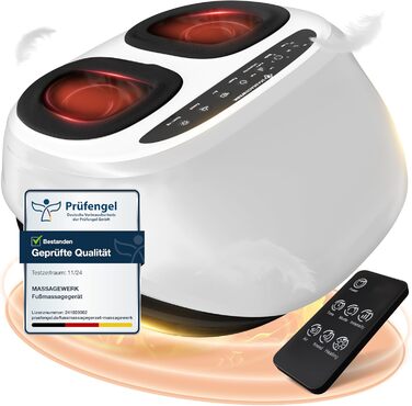 Електричний масажер для ніг преміум-класу | EMS масажер для ніг з функцією Shiatsu, вібрації та підігрівом. Покращує кровообіг, знімає біль при п'яткової шпори та нейропатії. Підходить для розміру ноги до 45. Білий колір