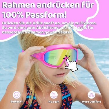Дитячі окуляри для плавання Vvinca з носовими затискачами, широким кутом огляду, захистом від запотівання та UV-фільтром, водонепроникні, для дітей 3-14 років, рожеві та блакитні