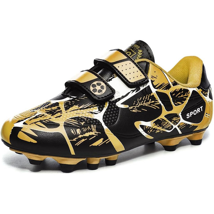 Дитячі футбольні бутси для хлопчиків та дівчаток, бутси для тренувань на штучному газоні, спортивне взуття, шипи, унісекс, 35 EU, чорний/золотий