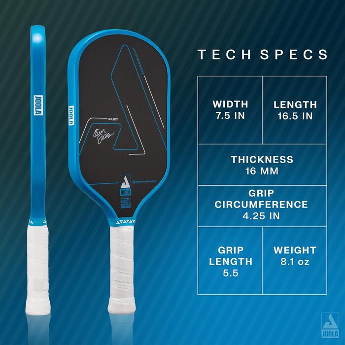 Ракетка для піклболу JOOLA Ben Johns Hyperion CFS 16 Crisp Blue — сертифікована USAPA для турнірів