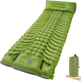 MEIJO Килимок для кемпінгу самонадувний, ізомат, туристичний килимок, Ultraleicht з насосом для ніг, товстий, для відпочинку на природі, у наметі, на пляжі, блакитний & сірий (зелений & сірий)