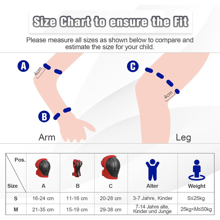 Набір захисту для катання на роликах та скейтборді Choneret 6er: наколінники, налокітники, рукавички. Розмір S, S (червоний, зелений)