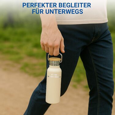 Персоналізована пляшка для води 500 мл з нержавіючої сталі, подвійні стінки, ізоляція, не протікає, з ручкою, колір: фіолетовий (бежева з текстом за бажанням)