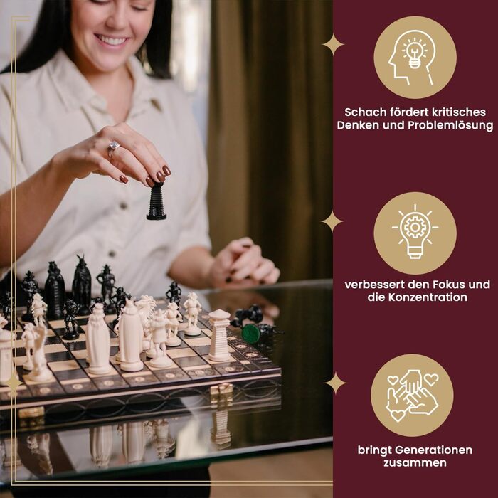 Шахи Master of Chess Black & White Edition, дерев'яна дошка, пластикові фігури, для 2 гравців (Вікінги)