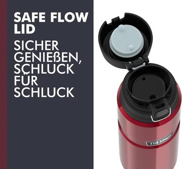 Термос-бутилка з нержавіючої сталі THERMOS STAINLESS KING 0,7 л, червона, Safe Flow кришка, зберігає тепло 15 годин/холод 24 години, для води і чаю, без BPA, підходить для посудомийної машини