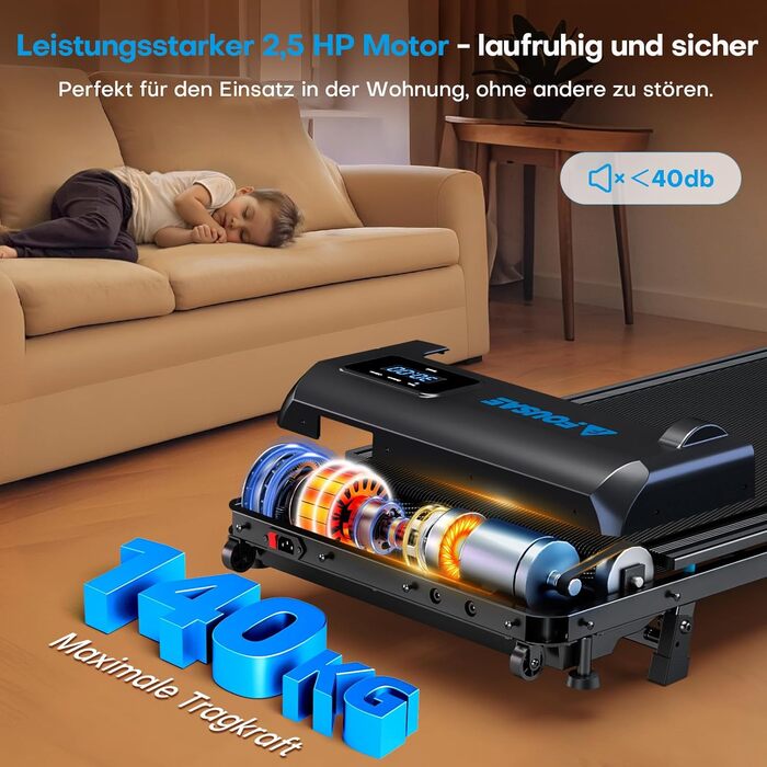 Walking Pad FOUSAE: Бігова доріжка для дому з регулюванням нахилу до 9%, потужність 2.5HP, LED-дисплей, керування з пульта та через додаток, подвійне амортизація, до 150 кг