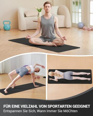 Йога мат для жінок Good Nite: неслизька поверхня, товщина 6 мм, 183x61 см, сірий/чорний, з ручкою для перенесення, TPE, для йоги, пілатесу, фітнесу