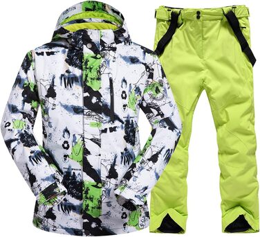 ALSOGO Комплект гірськолижний чоловічий: куртка та штани, зимовий, водонепроникний, вітронепроникний, з капюшоном, для сноуборду, розмір XL, колір зелений