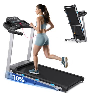 Бігова доріжка для дому складана 12 км/год з 12 програмами HIIT, двигун 3.5 к.с., регульований нахил, LED-дисплей, Bluetooth, додаток, до 180 кг, сріблясто-чорна