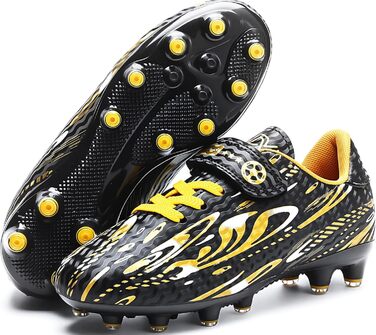 Дитячі футбольні бутси для хлопчиків та дівчаток. Професійні футбольні бутси з шипами для тренувань. Розмір 29 EU, чорний та золотий колір.