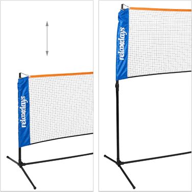 М'яка сітка для бадмінтону Relaxdays з регулюванням висоти до 225 см, з підставкою, чорно-синя