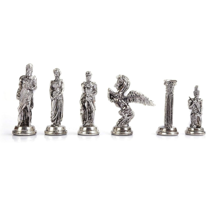 Шахи міфологічні металеві, середнього розміру, для дорослих, ручної роботи, шахові фігури та дошка з натурального масиву дерева, з внутрішнім зберіганням, висота короля 8 см