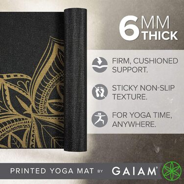 Килимок для йоги Gaiam Premium 6 мм, надрукований, нековзкий, для йоги, пілатесу та фітнесу, 172×61 см
