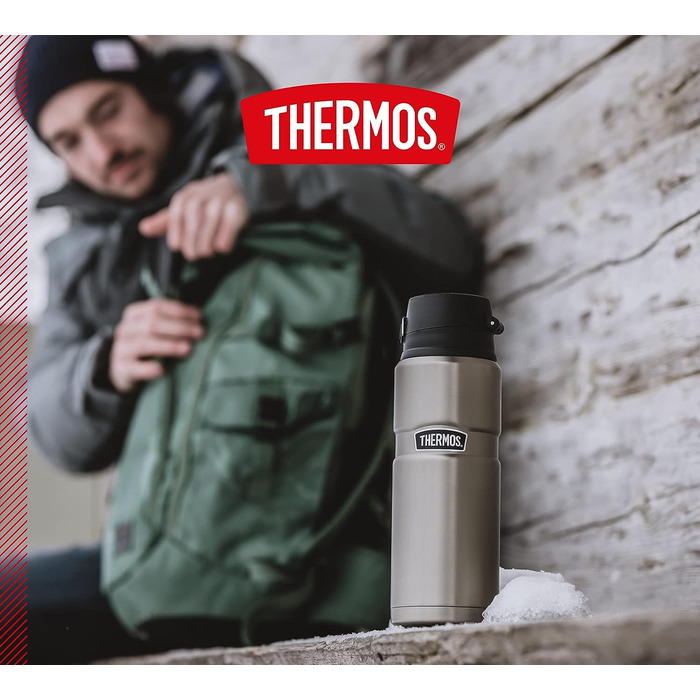 Термос-бутилка Thermos Stainless King 0,7 л з нержавіючої сталі, матова, з кришкою Safe Flow, 15 годин гарячого/24 години холодного, пляшка для води та чаю, придатна для миття в посудомийній машині, BPA-free