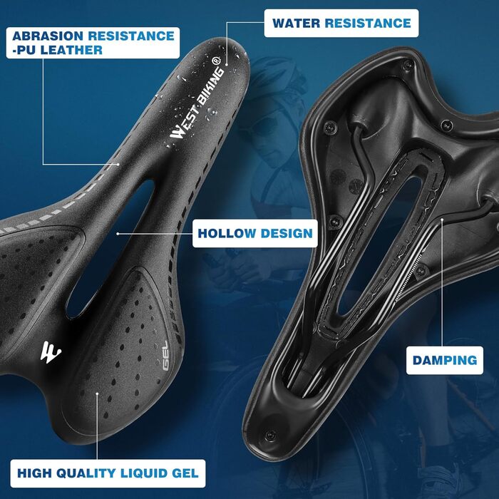 Зручний велосипедний сидіння LuTuo для чоловіків та жінок, м'яке гелеве сидіння, ергономічне, спортивне, для походів, з підкладкою для гірського велосипеда, шосе, BMX, MTB, City, E-bike, чорний