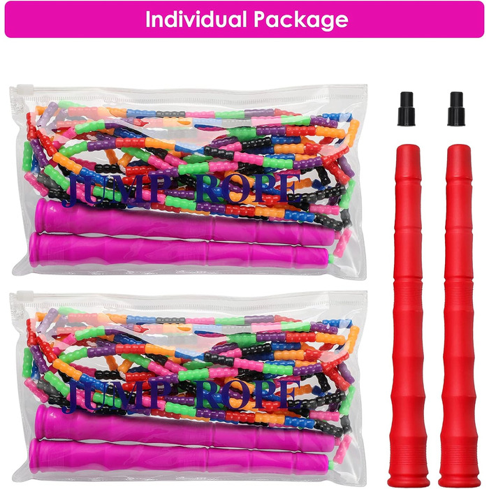 Kingcolor Довга скакалка Double Dutch 4,8 м, м’які намистини, регульована, для дітей і дорослих, на 5-6 осіб, 1 або 2 шт.