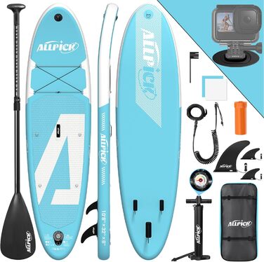 Надувна SUP-дошка ALLPICK Premium з повним комплектом, універсальним кріпленням для камери, регульованим веслом, для початківців і досвідчених, вантажопідйомність 180 кг