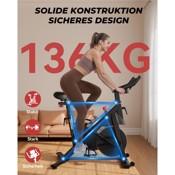 Велотренажер спінінг Heimtrainer Fahrrad з додатком, 15 кг маховика, чорно-червоний