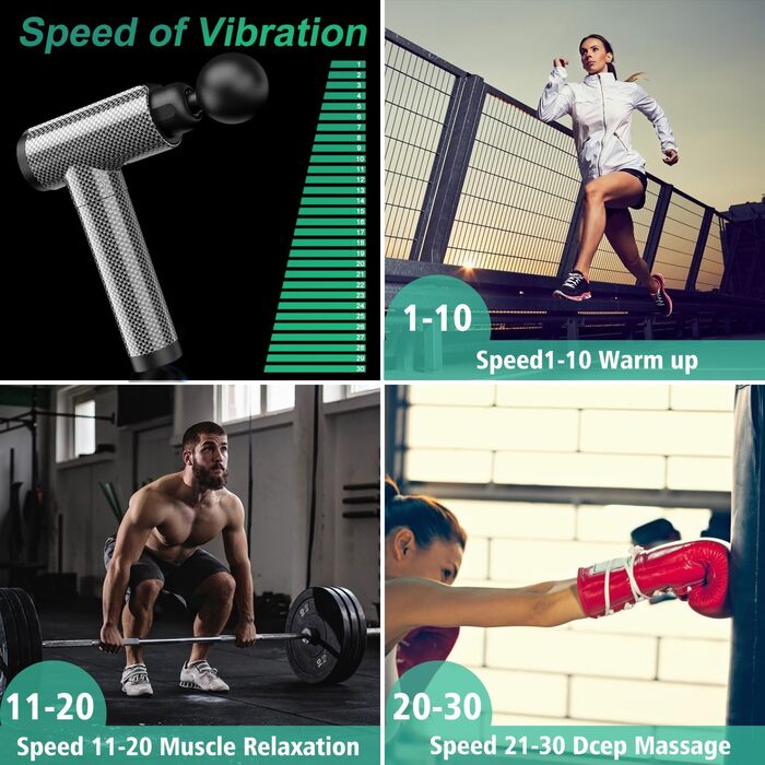 Масажер для м'язів глибокого проникнення, перкусійний електричний масажер для шиї, спини, плечей, тіла, зняття болю, 30 швидкостей, LCD-сенсорний екран з 10 насадками з карбону