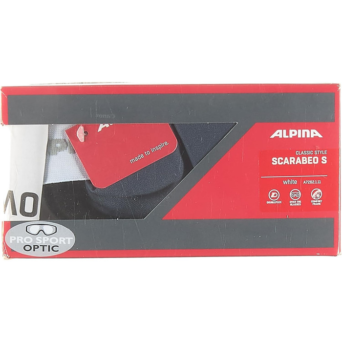 ALPINA SCARABEO S — Лижна маска OTG, захист 100% UV, антифог, ударостійка, для дорослих, біла, універсальний розмір
