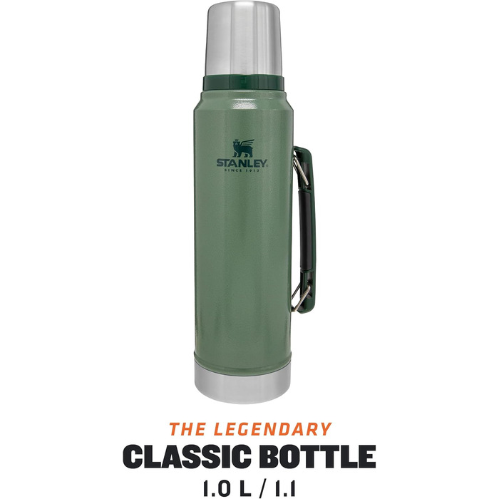 Термос Stanley Classic Legendary 1 л – зберігає тепло/холод до 24 годин, нержавіюча сталь, BPA Free, для напоїв, зелений Hammertone, можна мити в посудомийній машині
