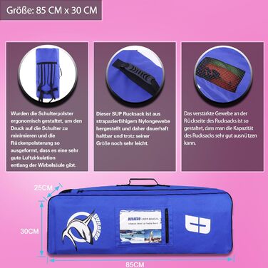 Надувний SUP (Stand Up Paddle Board) з кріпленням для камери, рожевий, 330x76x15 см, до 150 кг, з насосом та рюкзаком