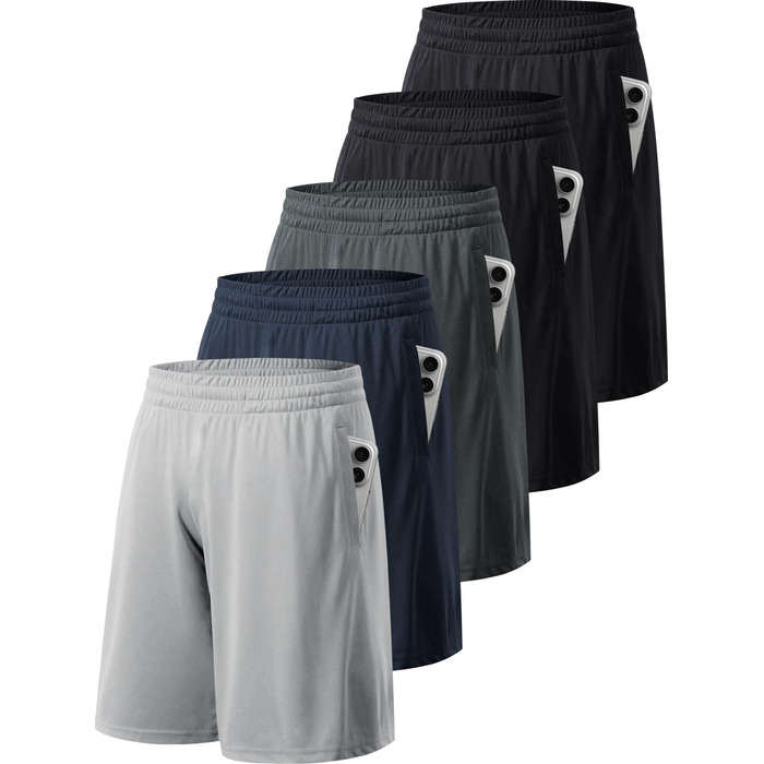 Чоловічі спортивні шорти 3/5er Pack: швидка сушка, дихаючі, для тренувань, бігу, баскетболу, фітнесу (чорний, темно-сірий, темно-синій, світло-сірий)