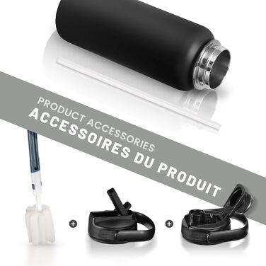 Термос-бутилка Fjbottle з нержавіючої сталі зі соломинкою, 950/1200 мл, 2 кришки, BPA-free, герметична спортивна пляшка для води, для газованих напоїв, школи, фітнесу, велосипеда