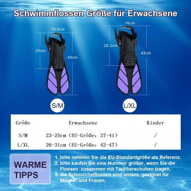 Ласти для плавання Schnorchelflossen S/M (37-41) фіолетові: гнучкі, регульовані, PP+TPR, унісекс
