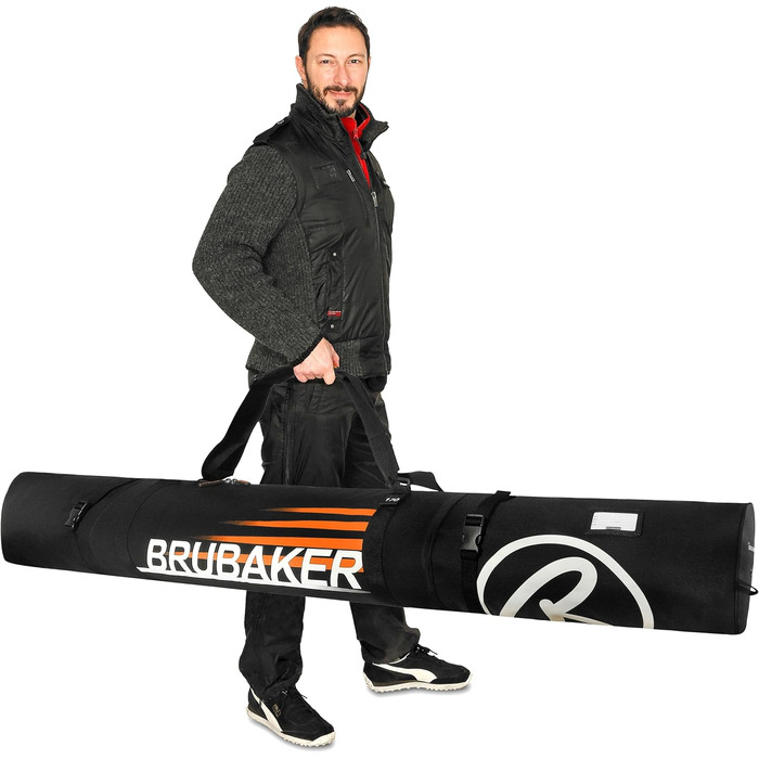 Набір BRUBAKER Champion: чохол для лиж та чохол для лижних черевиків (170/190 см) + палиці + черевики + шолом (чорний/оранжевий)