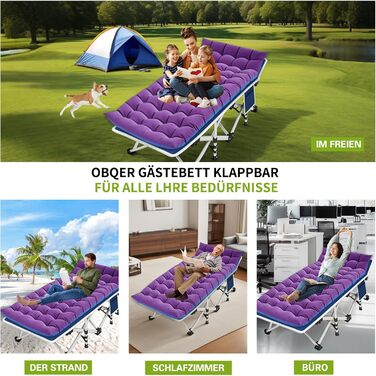 Намет-ліжко з матрацом, розкладне ліжко Oxford Tuch, вантажопідйомність 200 кг, гостьове ліжко для дорослих, ліжко-крісло з бічною кишенею, портативне, для відпочинку на природі, подорожей, саду, дому (Лілове)