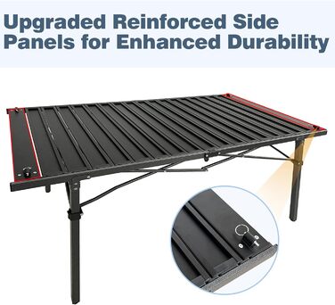 Стіл для кемпінгу Poeopore, розкладний, алюміній, великий, на 4-6 осіб, чорний, 140 x 70 x 70 см