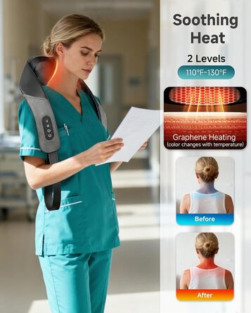 Масажер для шиї та спини Snailax Shiatsu бездротовий з підігрівом, 4D ролики, акумуляторний, USB-C, чорний