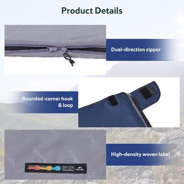 Спальний мішок Naturehike Ultraleicht – ультралегкий, 680/760g, для 3 сезонів, 190x75/205x85cm, для походів, рюкзаків, кемпінгу, комфортна температура 15°C (Димно-синій/Світло-синій)